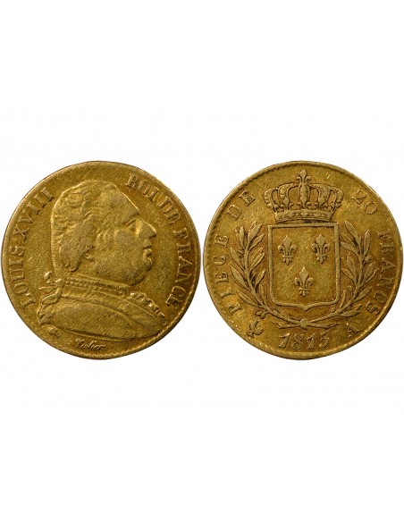 Louis XVIII Buste Habillé 20 Francs Or 1815 A Paris