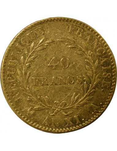 Roi d'Italie Sans Olive 40 Francs Or AN XI A Paris