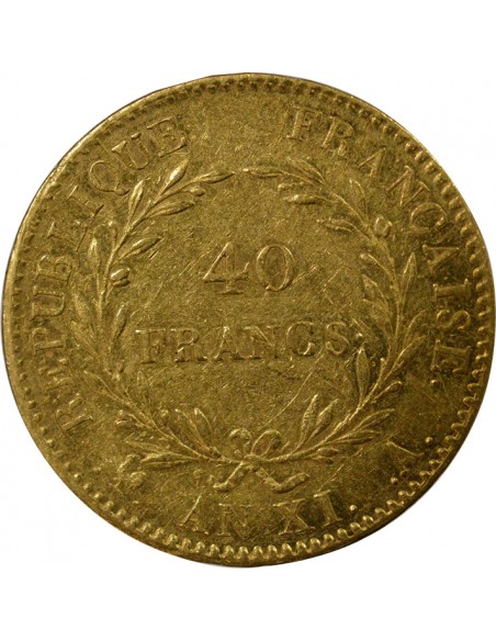 Roi d'Italie Sans Olive 40 Francs Or AN XI A Paris