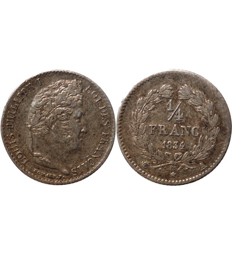 LOUIS PHILIPPE﻿ - 1/4 FRANC ARGENT 1834 A PARIS