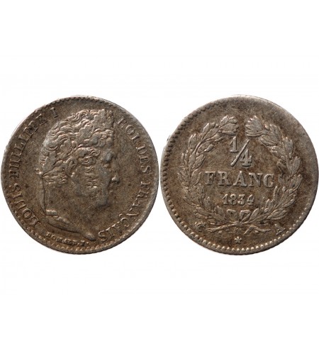 LOUIS PHILIPPE﻿ - 1/4 FRANC ARGENT 1834 A PARIS