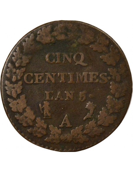 Dupré Grand Module 5 Centimes Cuivre An 5 A Paris
