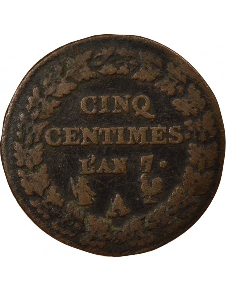 Dupré Grand Module 5 Centimes Cuivre An 7/5 A Paris