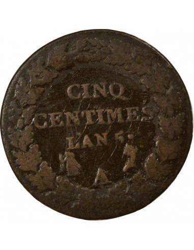 Dupré Grand Module 5 Centimes Cuivre An 5 A Paris
