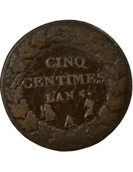 Dupré Grand Module 5 Centimes Cuivre An 5 A Paris