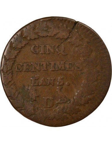 Dupré Grand Module 5 Centimes Cuivre An 5 D Lyon