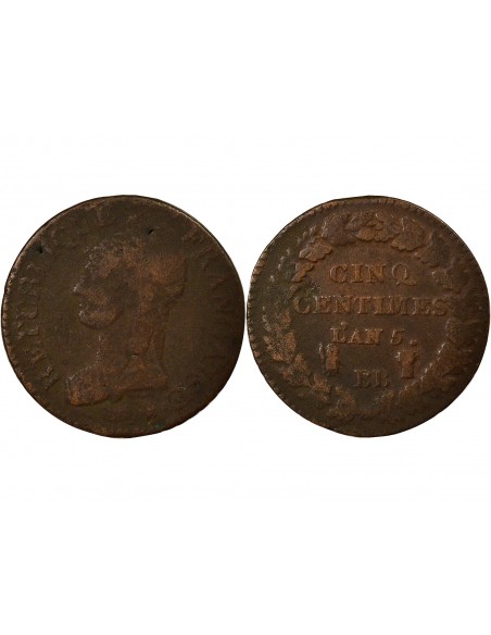 Dupré Grand Module 5 Centimes Cuivre An 5 BB Strasbourg