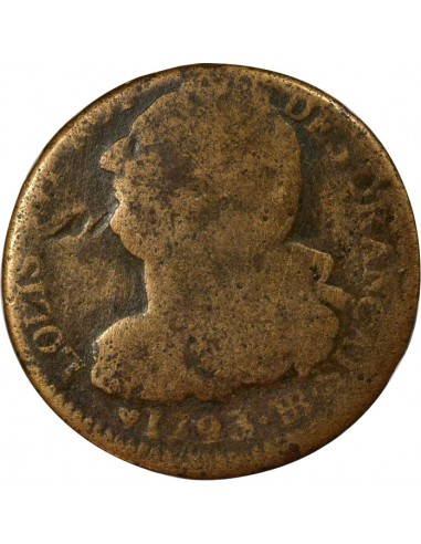 au Faisceau 2 sols dit au faisceau type Francais Cuivre 1793 BB Strasbourg