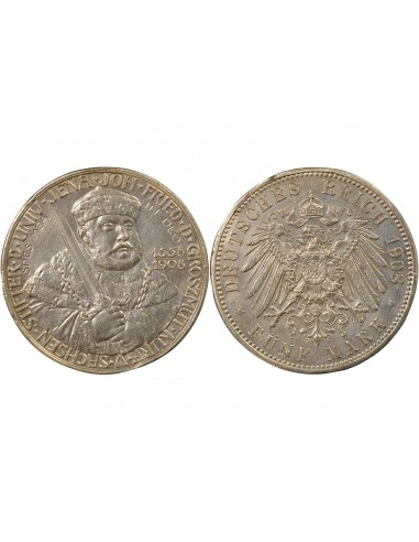 Allemagne Guillaume-Ernest de Saxe-Weimar-Eisenach 350e Anniversaire de l'Université de Jena 5 Mark Argent 1908 A Berlin