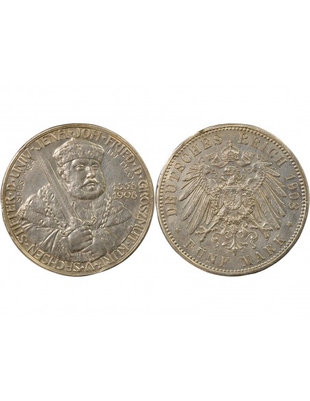 Allemagne Guillaume-Ernest de Saxe-Weimar-Eisenach 350e Anniversaire de l'Université de Jena 5 Mark Argent 1908 A Berlin