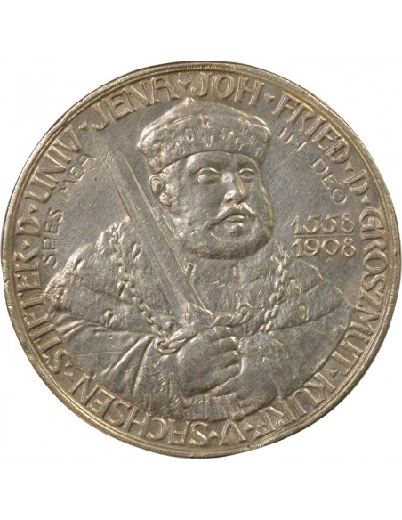 Allemagne Guillaume-Ernest de Saxe-Weimar-Eisenach 350e Anniversaire de l'Université de Jena 5 Mark Argent 1908 A Berlin