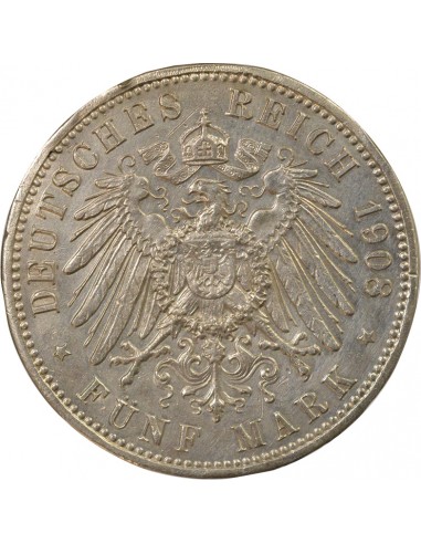 Allemagne Guillaume-Ernest de Saxe-Weimar-Eisenach 350e Anniversaire de l'Université de Jena 5 Mark Argent 1908 A Berlin