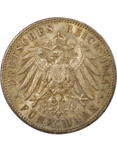 Etats Allemands (Prusse) Guillaume II de Prusse 5 mark Argent 1914 A Berlin