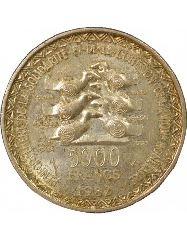 Afrique de l'Ouest 20 ans Union Monétaire 5000 Francs Argent 1982 A Paris