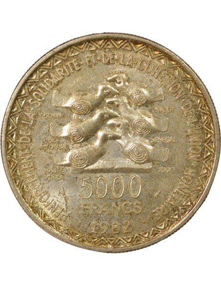 Afrique de l'Ouest 20 ans Union Monétaire 5000 Francs Argent 1982 A Paris