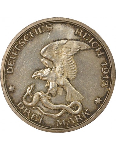 Etats Allemands (Prusse) Guillaume II de Prusse Déclaration de Guerre 3 mark Argent 1913 A Berlin