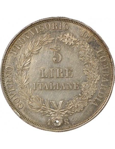 Royaume de Lombardie Gouvernement Provisoire 5 lire Argent 1848 M Milan