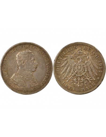 Etats Allemands (Prusse) Guillaume II de Prusse 3 mark Argent 1914 A Berlin