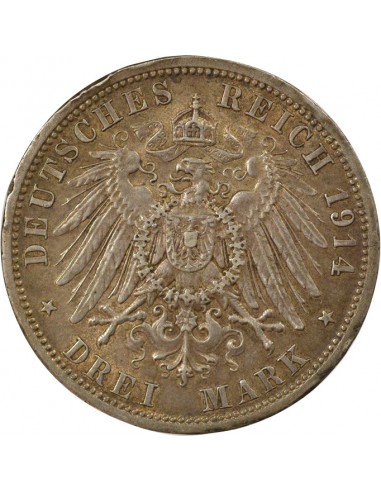 Etats Allemands (Prusse) Guillaume II de Prusse 3 mark Argent 1914 A Berlin
