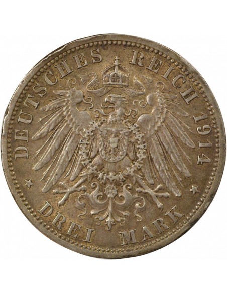 Etats Allemands (Prusse) Guillaume II de Prusse 3 mark Argent 1914 A Berlin