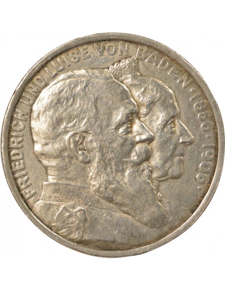 Baden Frédéric II de Bade Noces d'Or 5 mark Argent 1906 G Karlsruhe