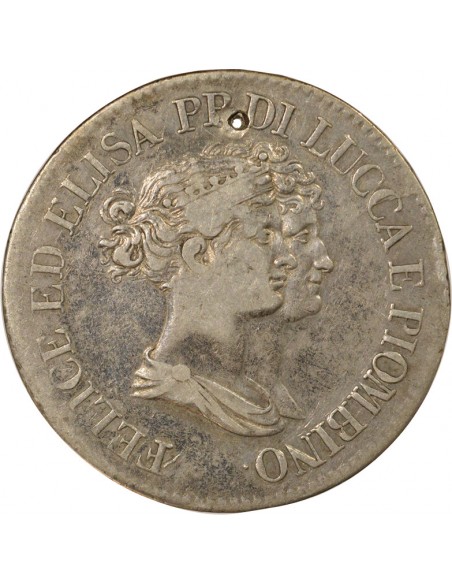 Etats Italiens Elisa Bonaparte 5 franchi Argent 1808 Florence