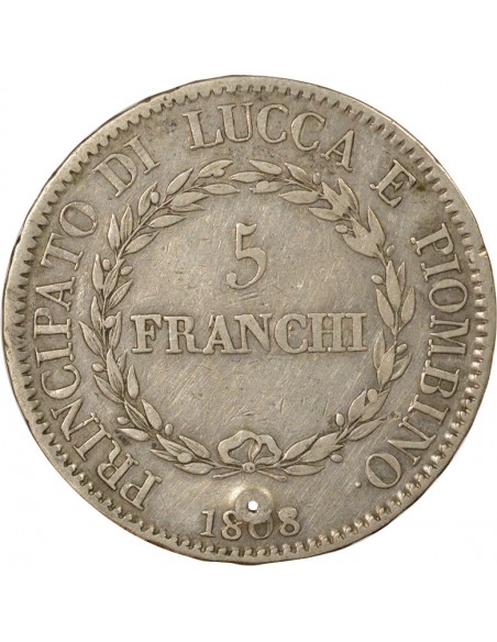 Etats Italiens Elisa Bonaparte 5 franchi Argent 1808 Florence