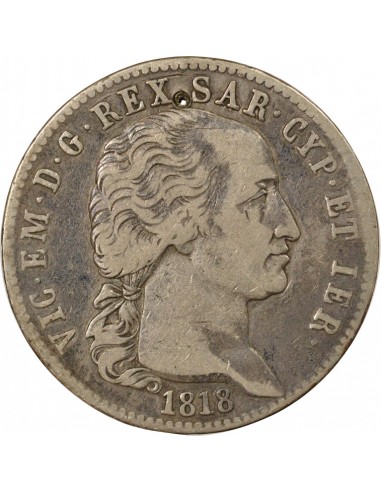 Sardaigne Victor-Emmanuel Ier de Savoie 5 lire Argent 1818 T Turin