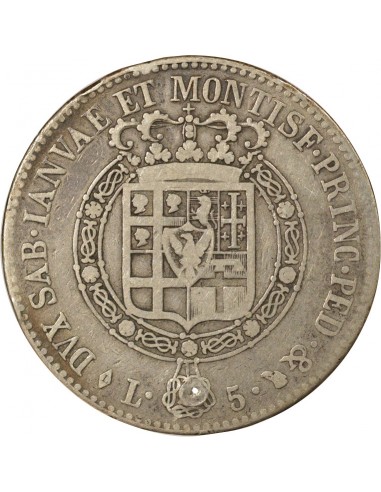 Sardaigne Victor-Emmanuel Ier de Savoie 5 lire Argent 1818 T Turin