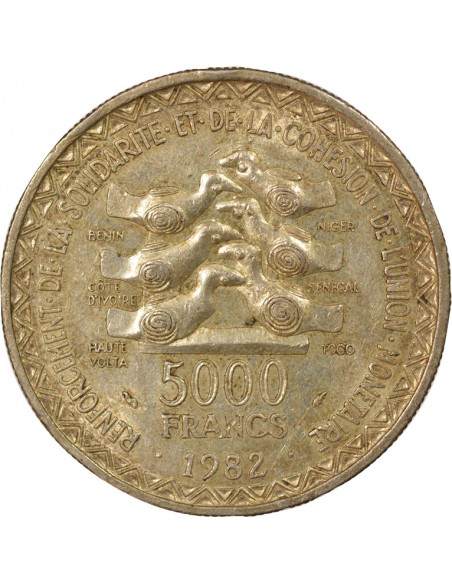 Afrique de l'Ouest 20 ans Union Monétaire 5000 Francs Argent 1982 A Paris