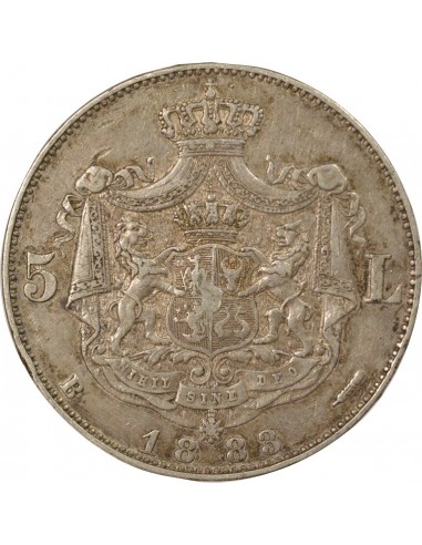 Roumanie Carol I 5 lei Argent 1883 B Bucarest