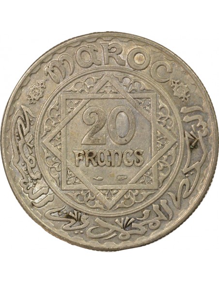 Maroc Mohammed V 20 francs Argent 1352 AH