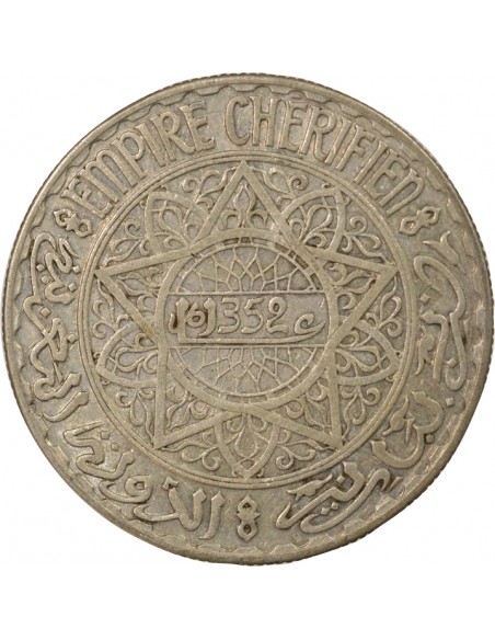 Maroc Mohammed V 20 francs Argent 1352 AH