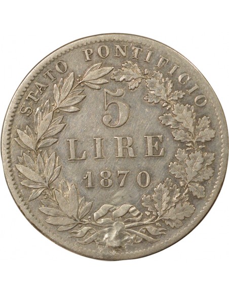 Vatican Pie IX 5 lire Argent 1870 R Rome