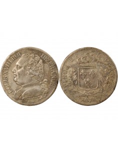 Louis XVIII Buste Habillé 5 Francs Argent 1814 M Toulouse