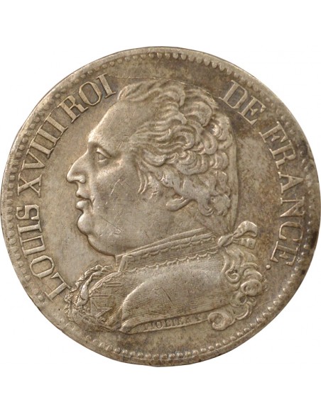 Louis XVIII Buste Habillé 5 Francs Argent 1814 M Toulouse