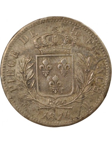 Louis XVIII Buste Habillé 5 Francs Argent 1814 M Toulouse