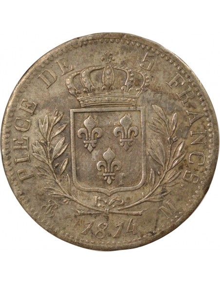 Louis XVIII Buste Habillé 5 Francs Argent 1814 M Toulouse