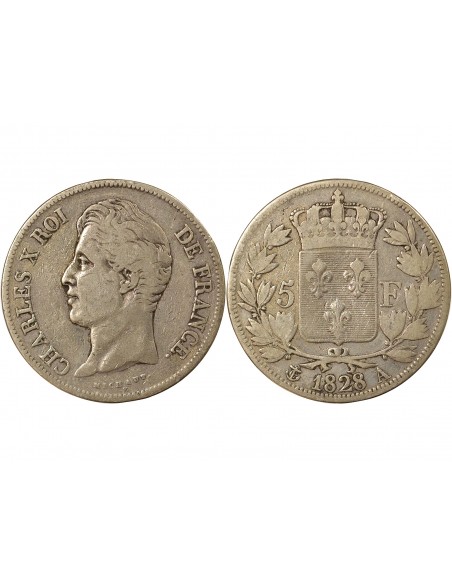 Charles X 2nd Type 5 Francs Argent 1828 A - Paris