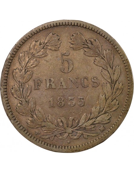 Tranche en relief 5 Francs Argent 1835 MA Marseille