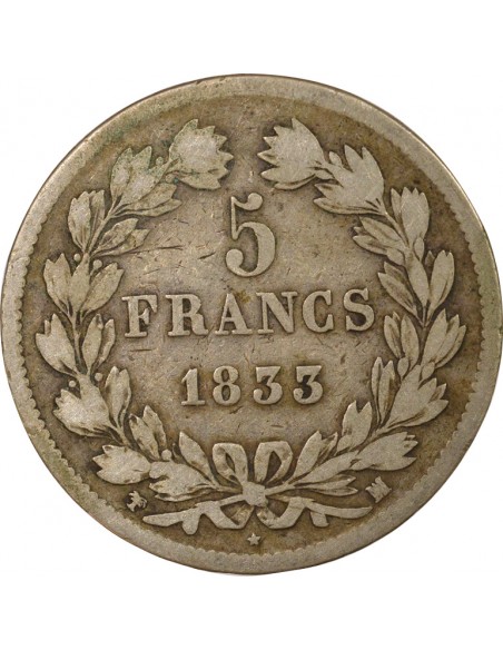 Tranche en relief 5 Francs Argent 1833 MA Marseille