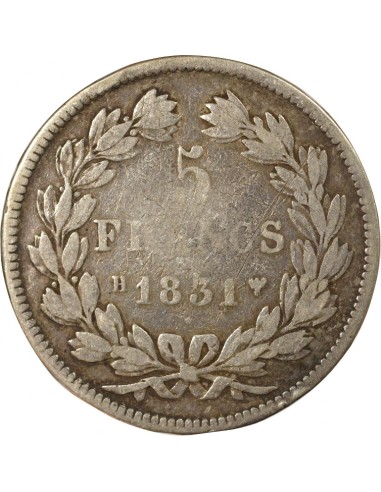 Tranche en relief 5 Francs Argent 1831 H La Rochelle