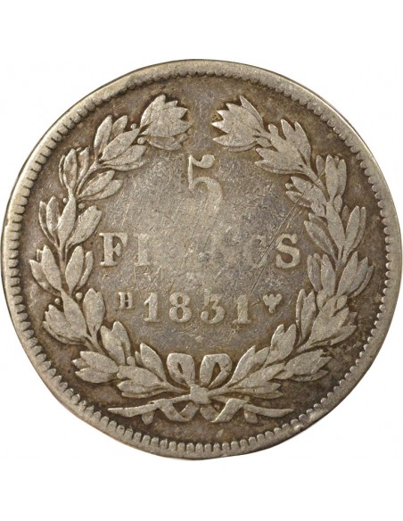 Tranche en relief 5 Francs Argent 1831 H La Rochelle
