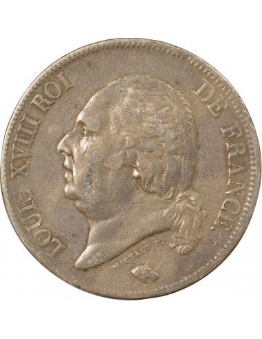 Louis XVIII Tête nue 5 Francs Argent 1824 W Lille