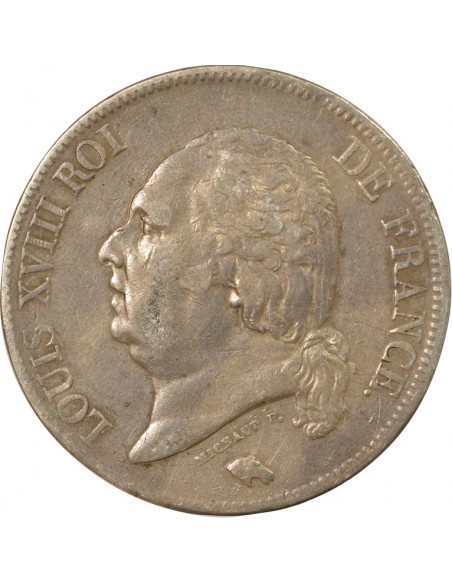Louis XVIII Tête nue 5 Francs Argent 1824 W Lille