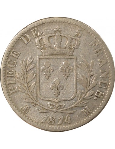 Louis XVIII Buste Habillé 5 Francs Argent 1814 M Toulouse