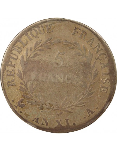 Roi d'Italie 5 Francs Argent AN XI A - Paris