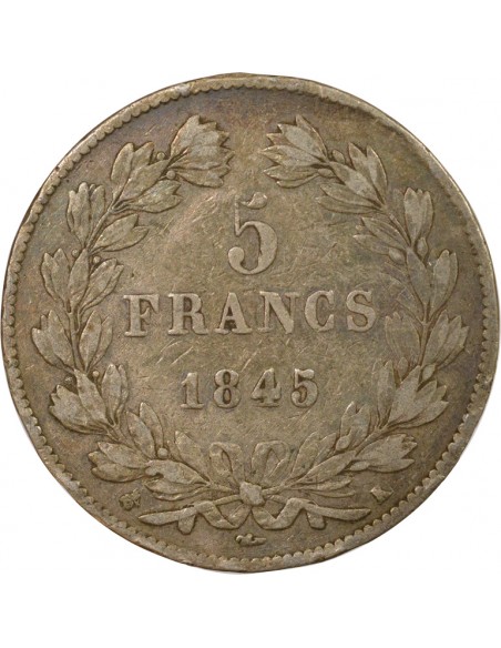 Tranche en relief 5 Francs Argent 1845 K Bordeaux