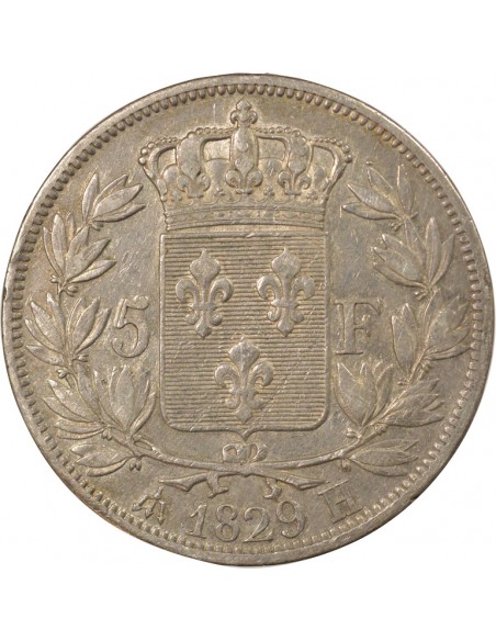 Charles X 2nd Type 5 Francs Argent 1829 H La Rochelle