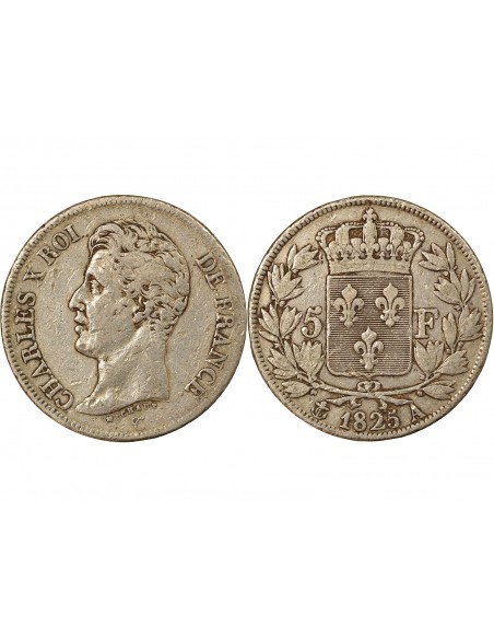 Charles X 1er Type 5 Francs Argent 1825 A - Paris